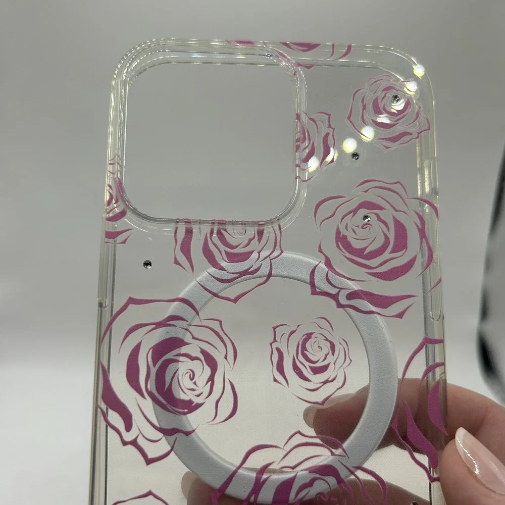For iPhone 14 Pro Max Roses and Diamonds Phone Case Clear‎ Cover